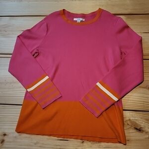 Vtg Liz Claiborne Womens Pink  Orange White Large Cotton Sweater Lightweight